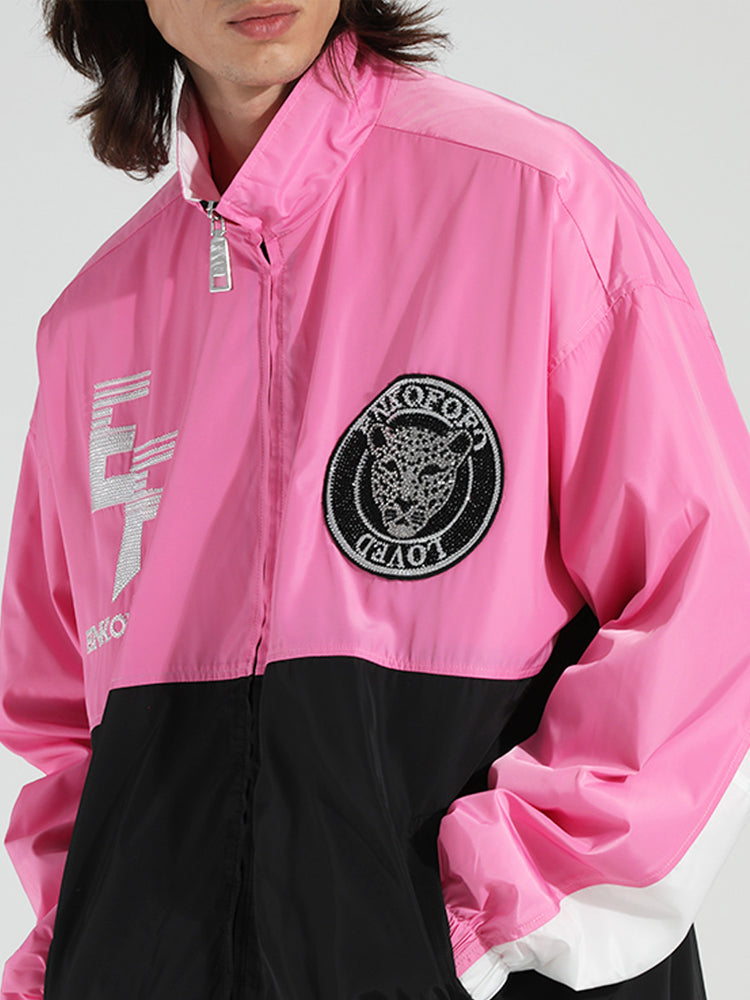 TCH Rhinestone Graphics Print Color Block Jacket