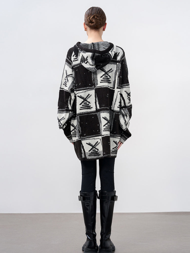 TCH Rhinestone Plaid Long Sleeve Oversized Hoodie Dress