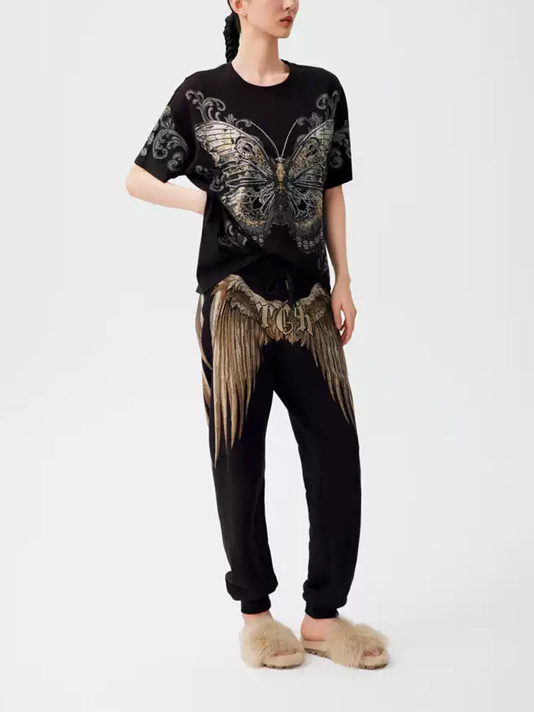 TCH Vintage Rhinestone Butterfly Shiny T-Shirt
