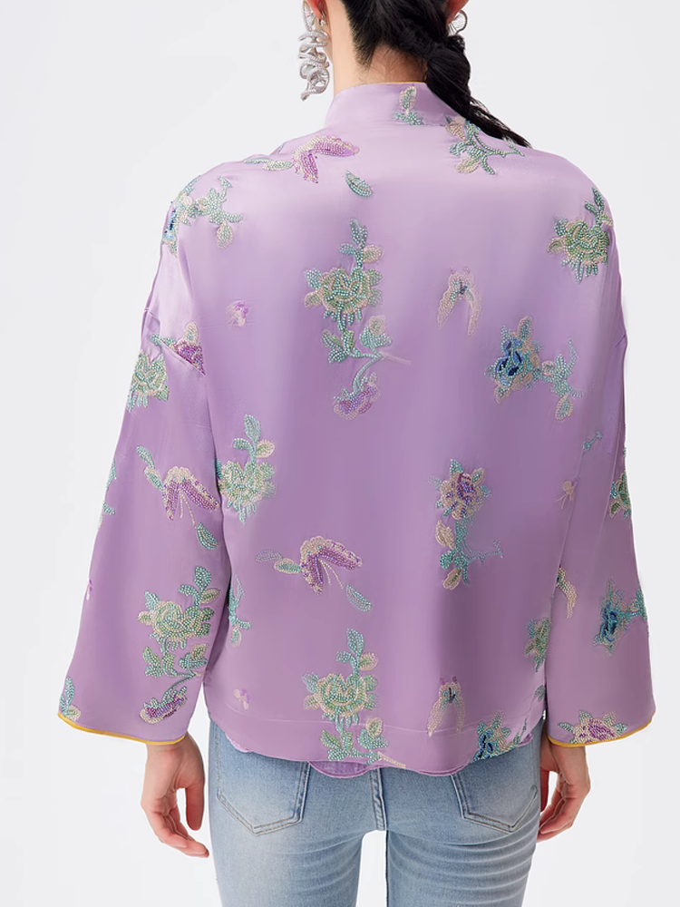 TCH Embroidery Rhinestone Vintage Satin Top