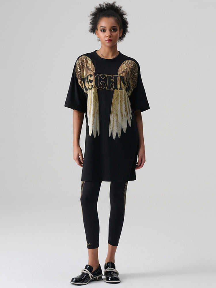 TCH Gold Rhinestone Angel Wings T-shirt Dress