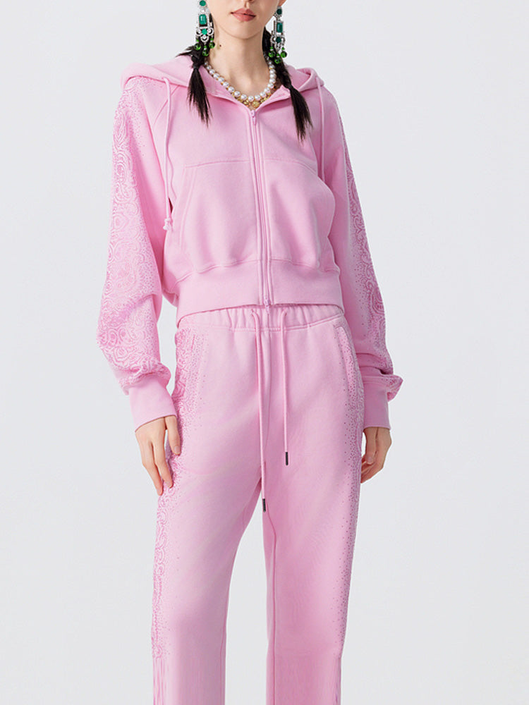 TCH Luxury Crystal-Embellished Cropped Zipper Light Jacket