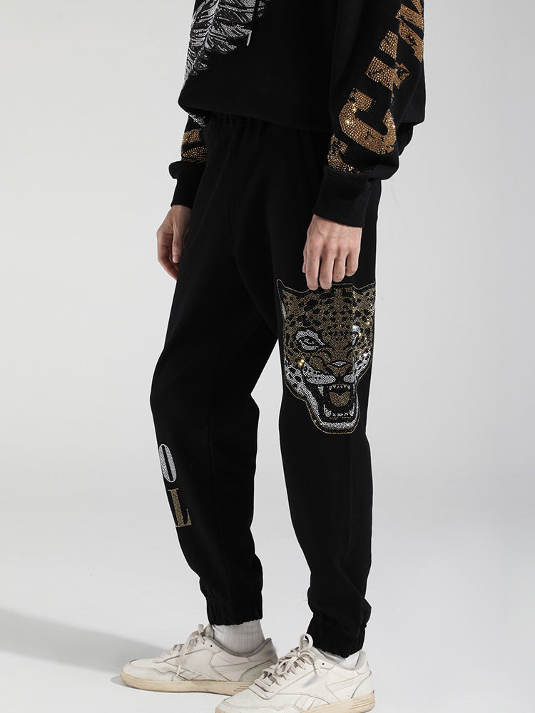 TCH Rhinestone Leopard Elastic Waist Joggers