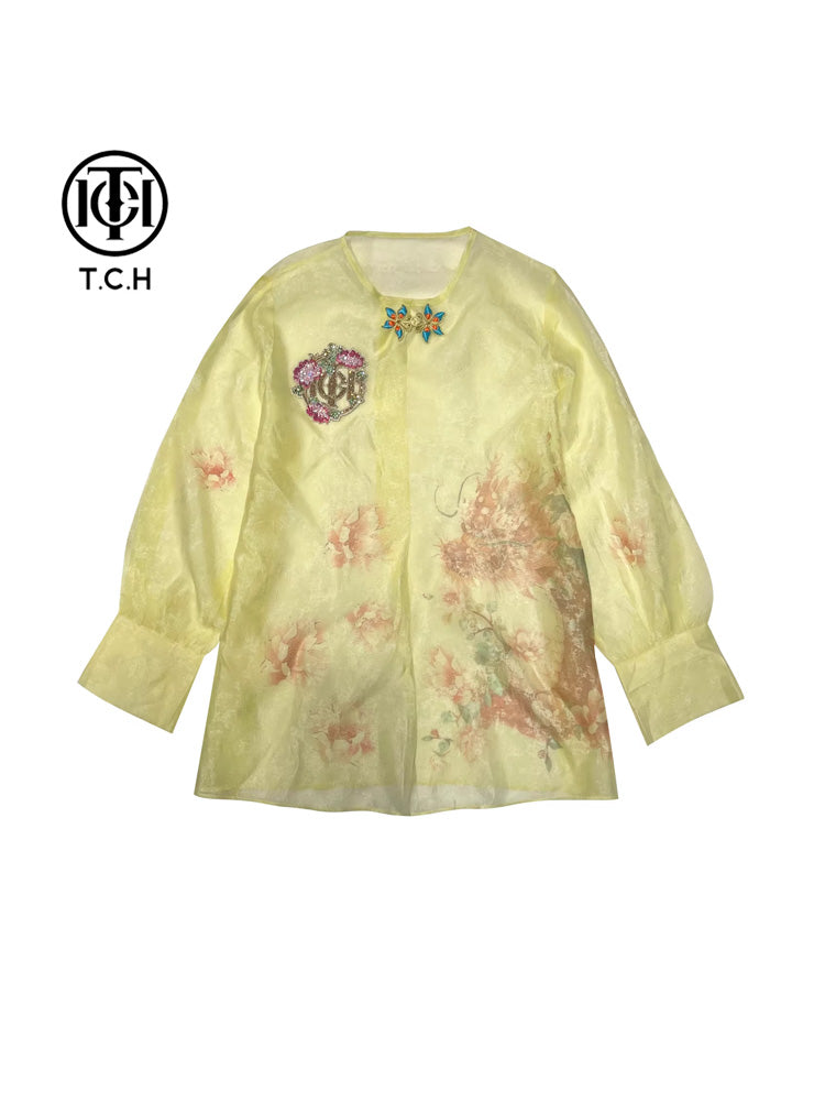 TCH 2 Piece Outfits Floral Print Rhinestone Short Sets
