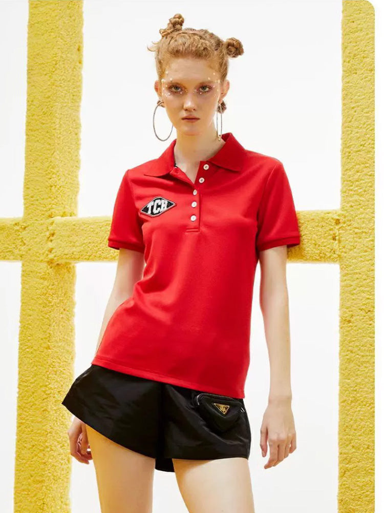 TCH Logo Print Rhinestone Polo T-Shirt