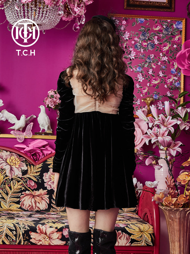 TCH Velvet Mesh Diamond Vintage Mini Dress
