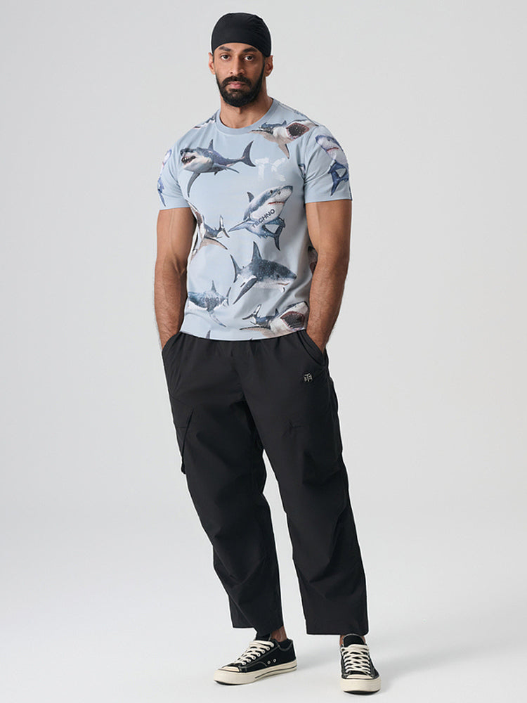 TCH Cotton Rhinestone Shark Hawaiian T-Shirt