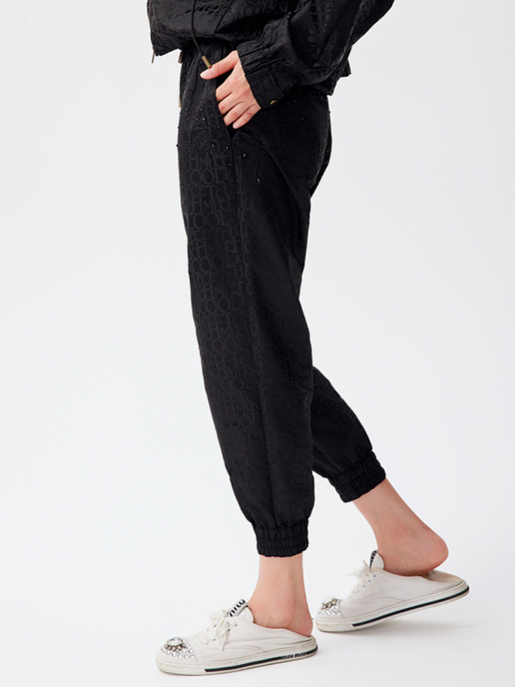 TCH Crystal-Embellished Allover Logo Nylon Jogger