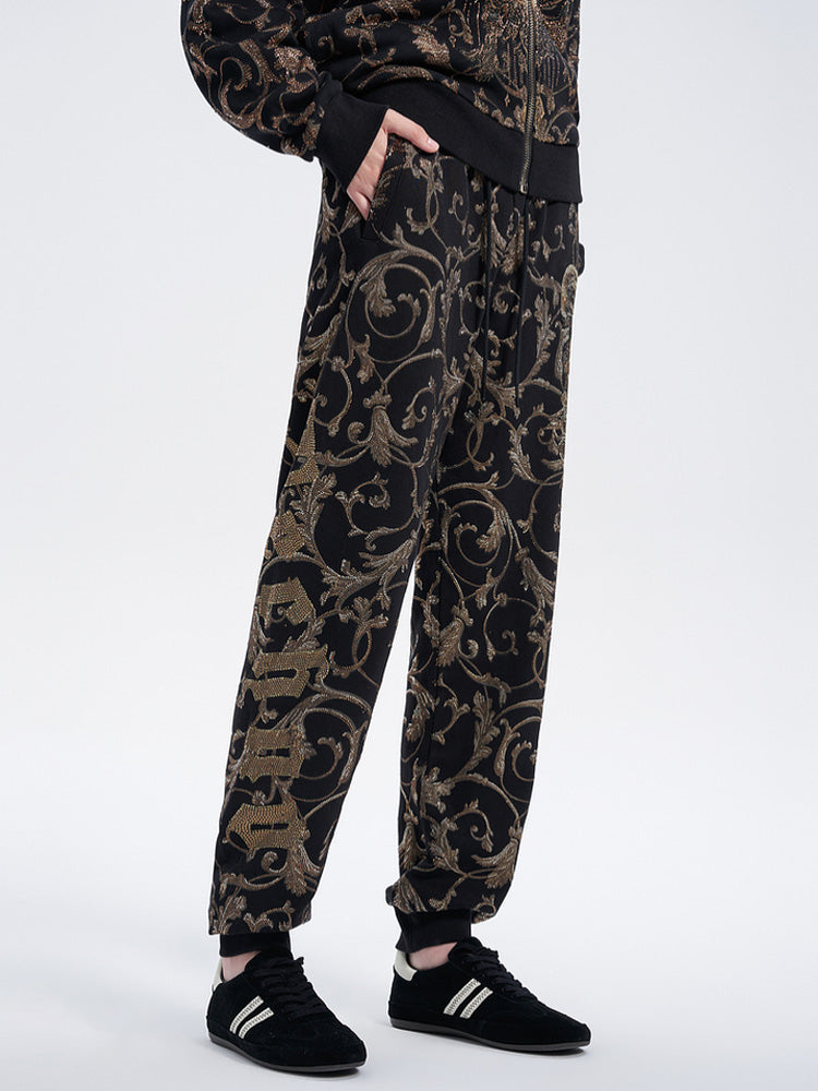 TCH Allover Leopard Print Rhinestone Zip Up Hoodie Set 2 Piece Suit