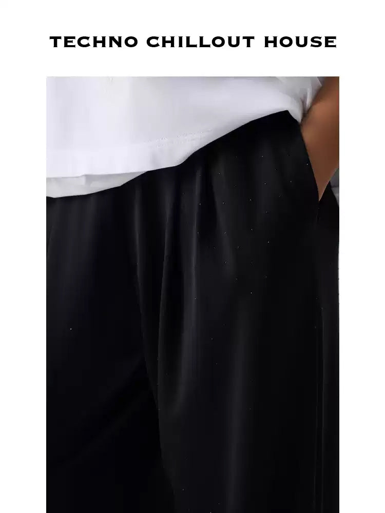TCH Rhinestone Jersey Crepe Wide Leg Pants in Black
