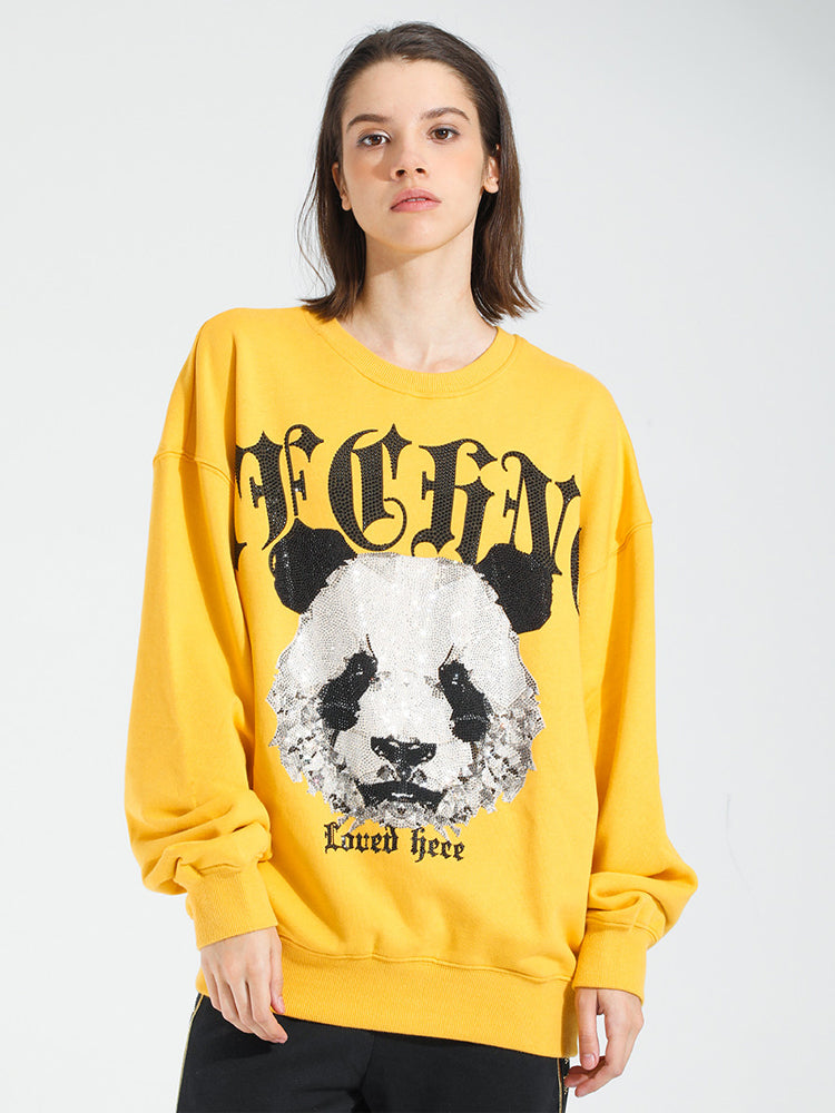 TCH Rhinestone Panda Oversized Pullover Sweatshirt-U.K