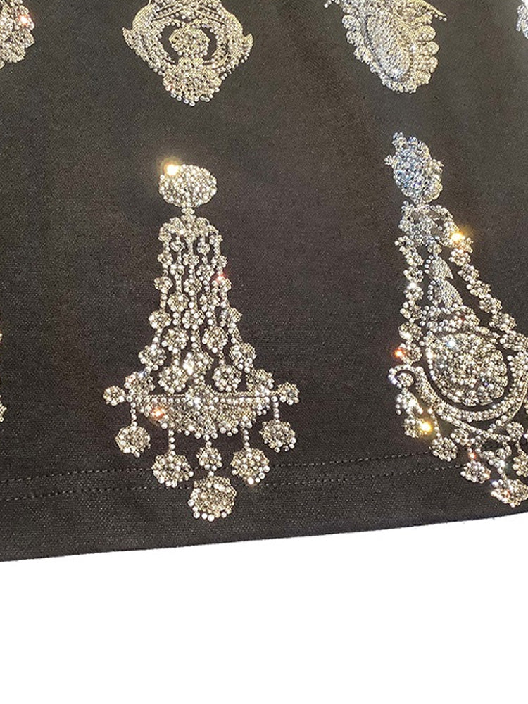 TCH Rhinestone Luxury Shiny Print Cotton Shorts