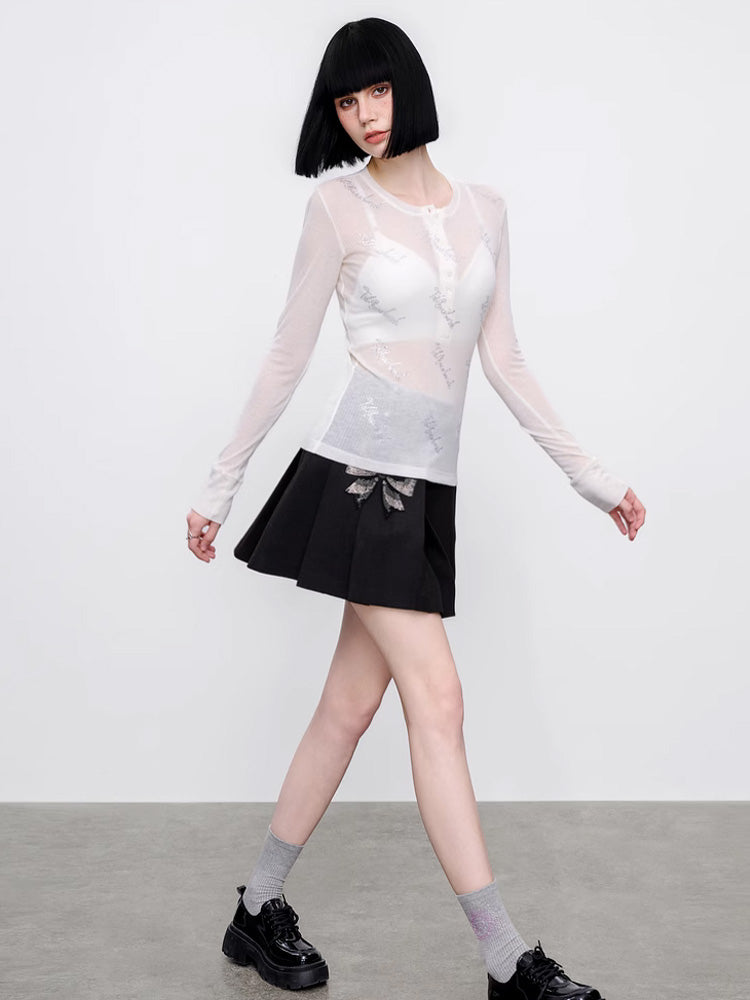 TCH Pre-Sale Rhinestone Bow High Waist Pleated Mini Skirt