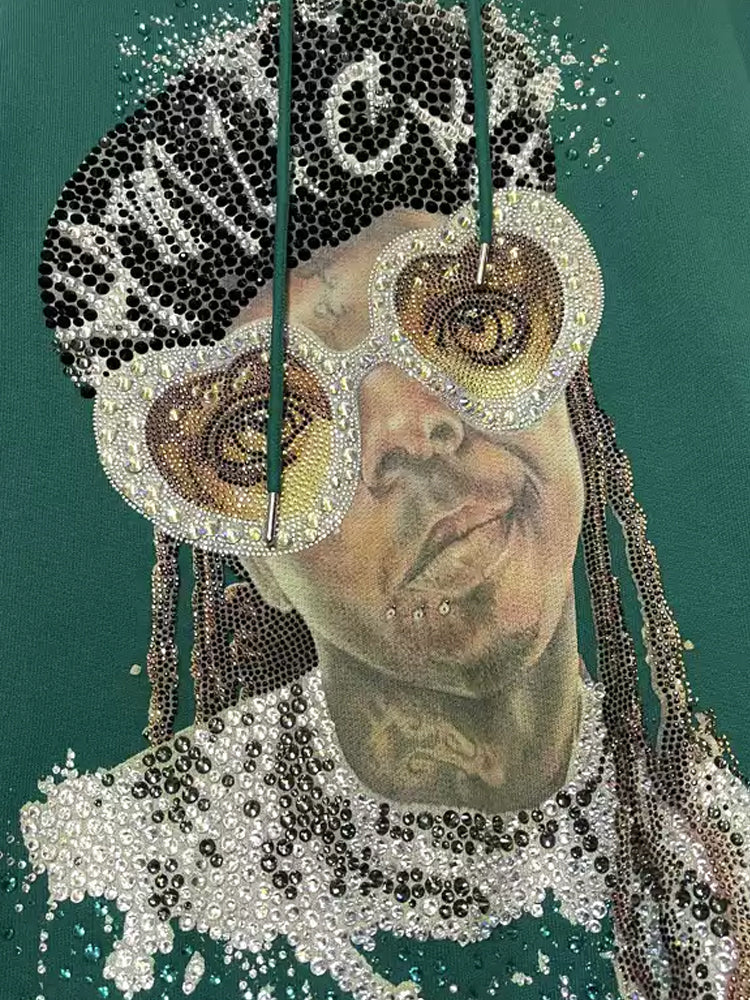 TCH Rhinestone Graphic Hip Hop Hoodie