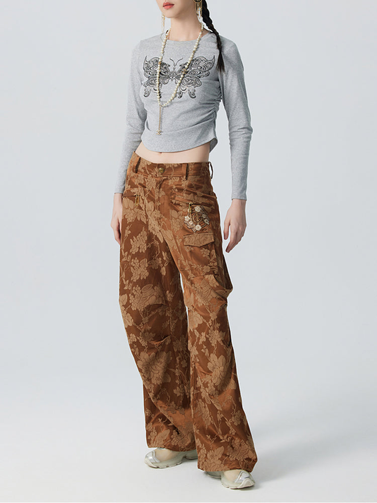 TCH Rhinestone Butterfly Drawstring Waist Crop Top