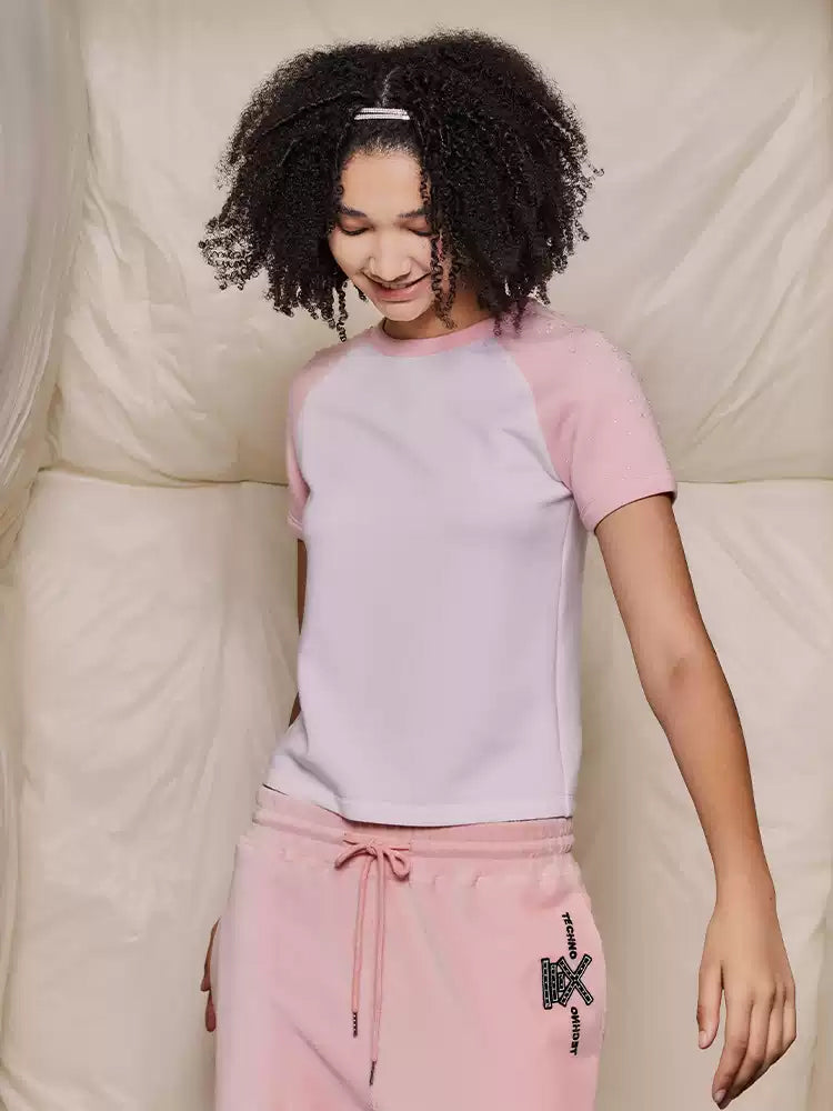 TCH Contrast Raglan T-Shirt in White and Pink