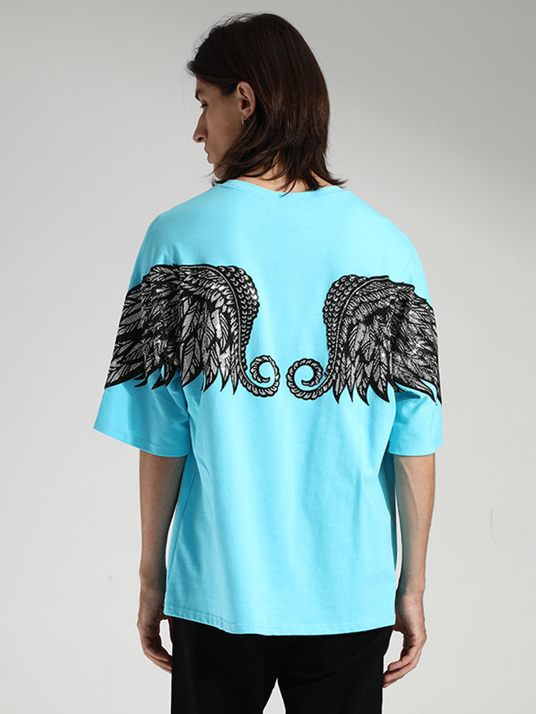TCH Oversized Bear Rhinestone Wings Sleeve T-shirt