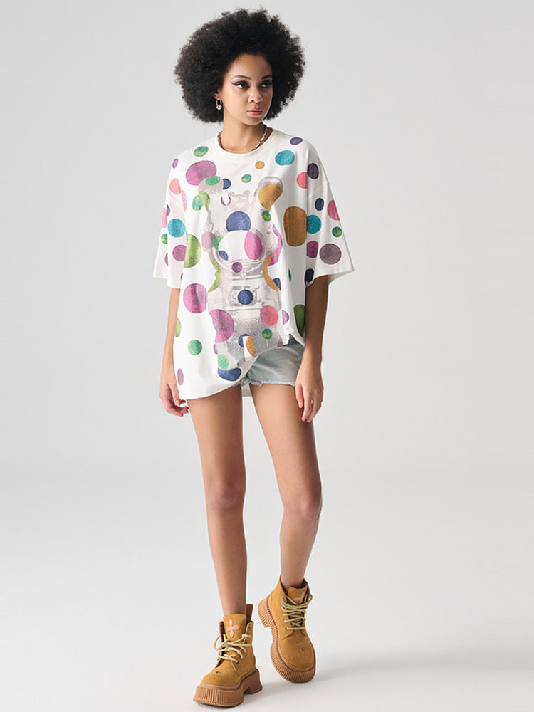 TCH Summer Colorful Rhinestone Polka Dot T-shirt