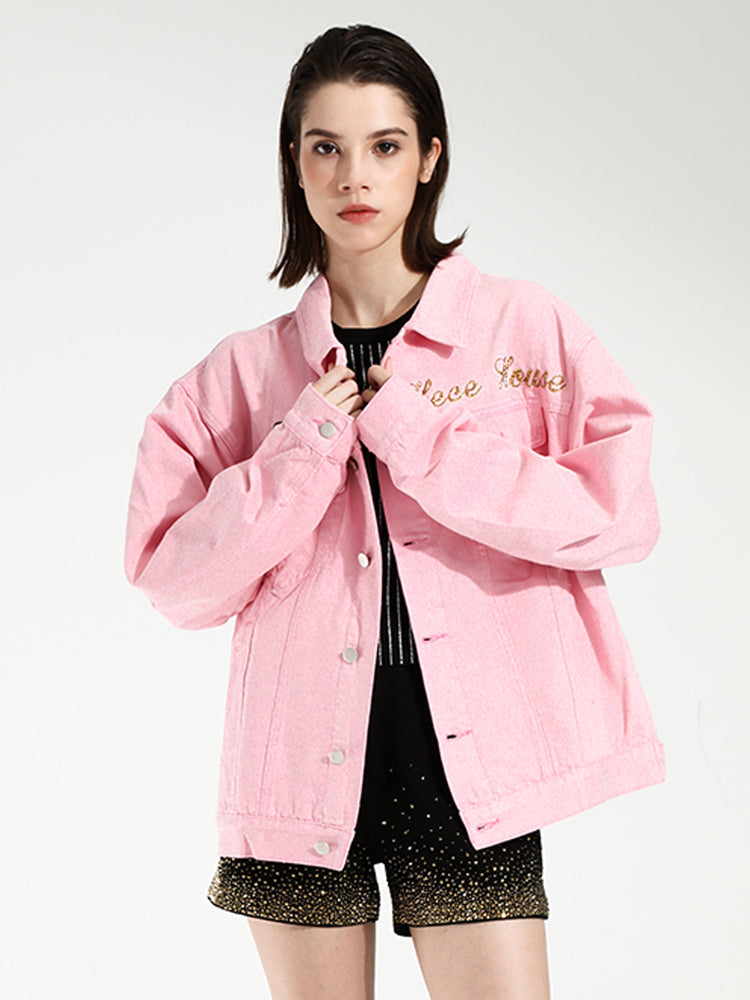 TCH Rhinestone Tiger Embroidered Denim Jacket