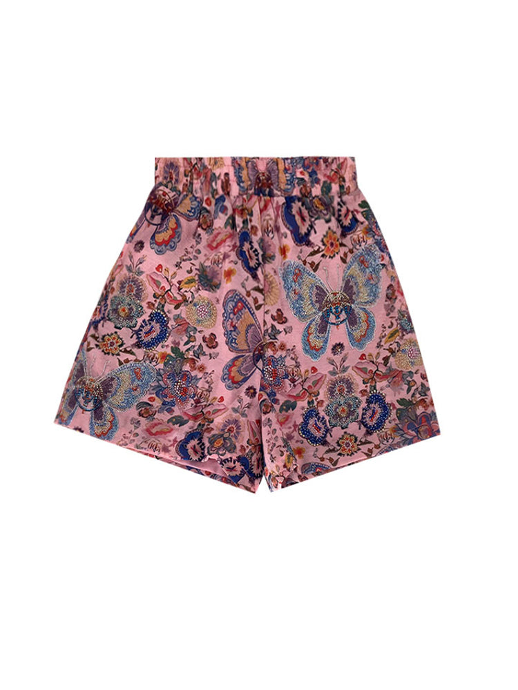 TCH Butterfly Print Rhinestone Sparkle High Waist Shorts