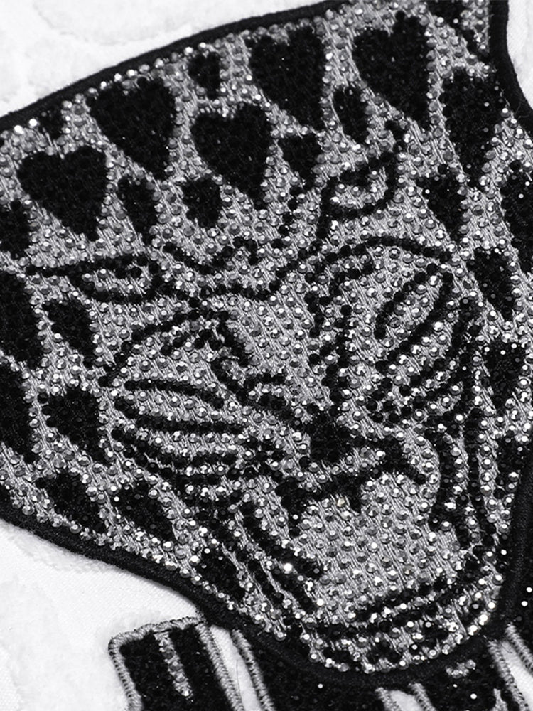 TCH Jacquard Rhinestone Leopard Hoodie in White