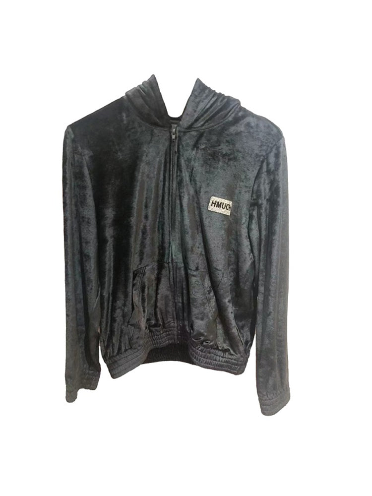 TCH Logo Rhinestone Velvet Hoodie Jacket