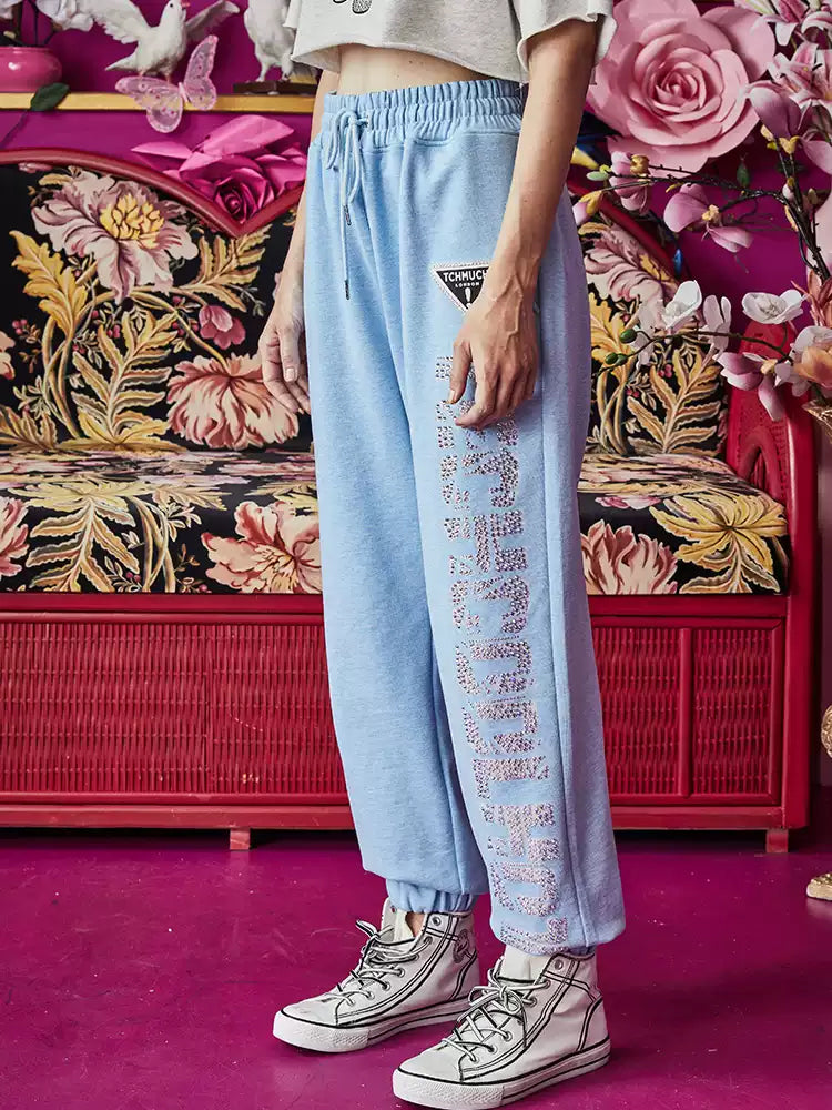 TCH Letter Rhinestone Elastic Waist Joggers