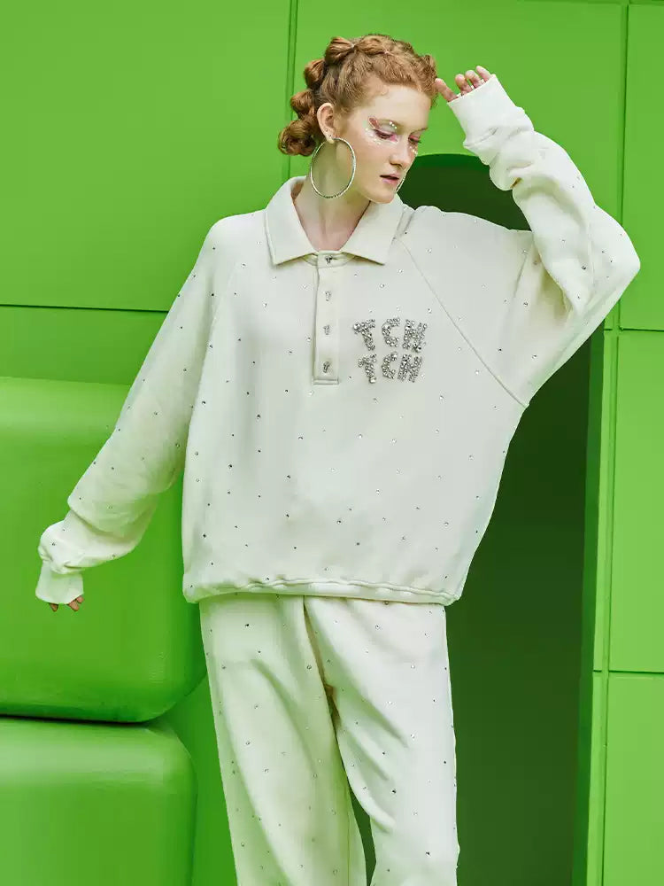 TCH Unisex Rhinestone Logo Print Polo Top