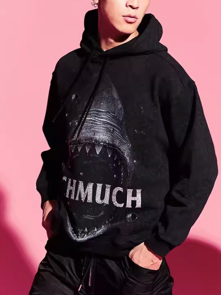 TCH Rhinestone Shark Print Black Hoodie