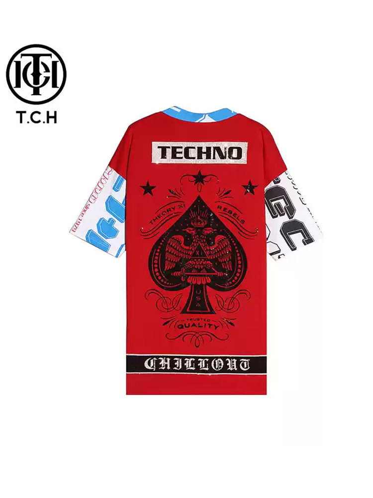 TCH Rhinestone Cartoon Graphic Print Cotton T-shirt