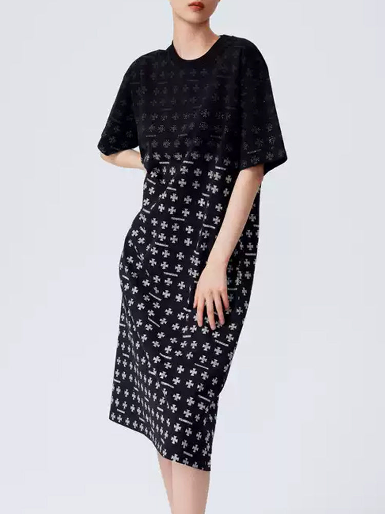 TCH Heavy Crystal Embellished Flowers Vintage Shiny Midi Dress