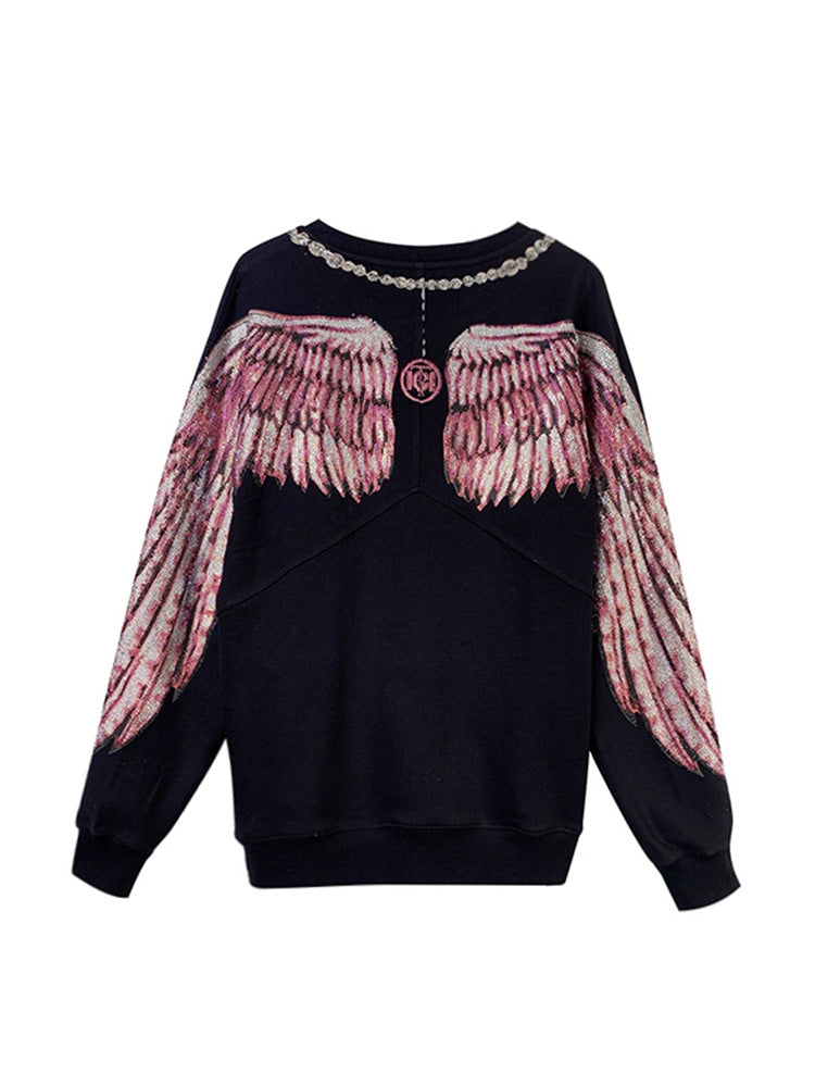 TCH Pink Rhinestone Butterfly Wing Sleeve Sweatshirt