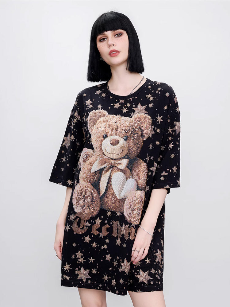 TCH Star Rhinestone Teddy Bear Oversized Mini Dress