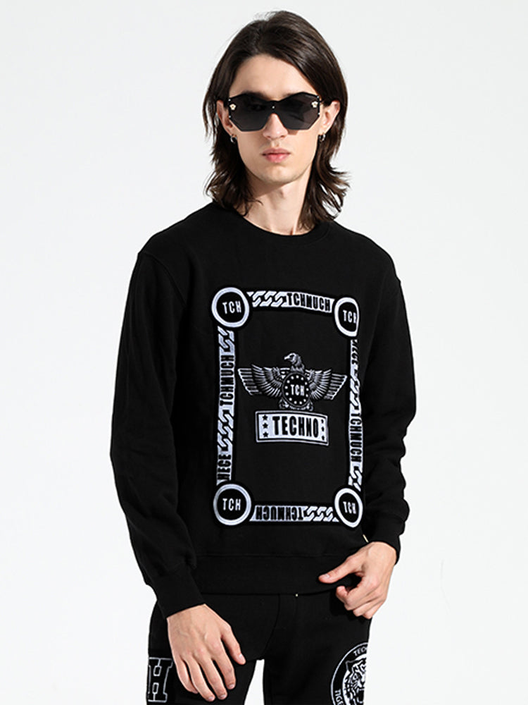 TCH Men's Eagle Print Black Graphic Sweatshirt