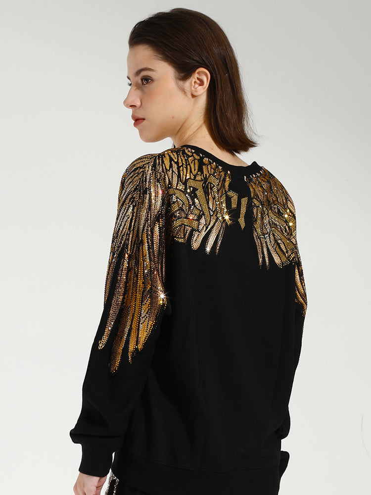 TCH Unisex Rhinestone Angel Wings Long Sleeve Sweatshirt
