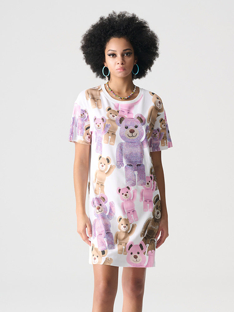 TCH Rhinestone Robot Bear Sparkling T-shirt Dress