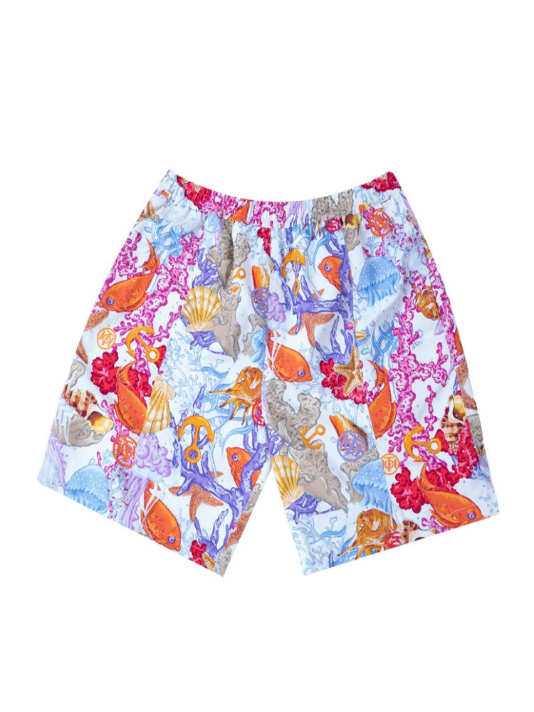 TCH Rhinestone Graphic Print Beach Shorts