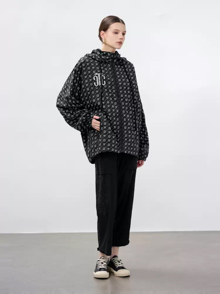 TCH Rhinestone Old Flower Down Jackets Unisex Black