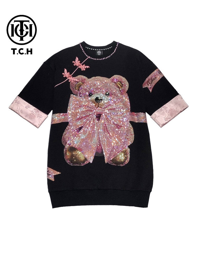 TCH Teddy Bear Shiny Rhinestone Bow Mini Dress