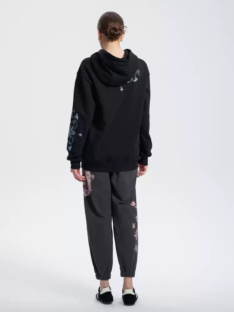 TCH Colorful Rhinestone Butterfly Oversized Black Hoodie