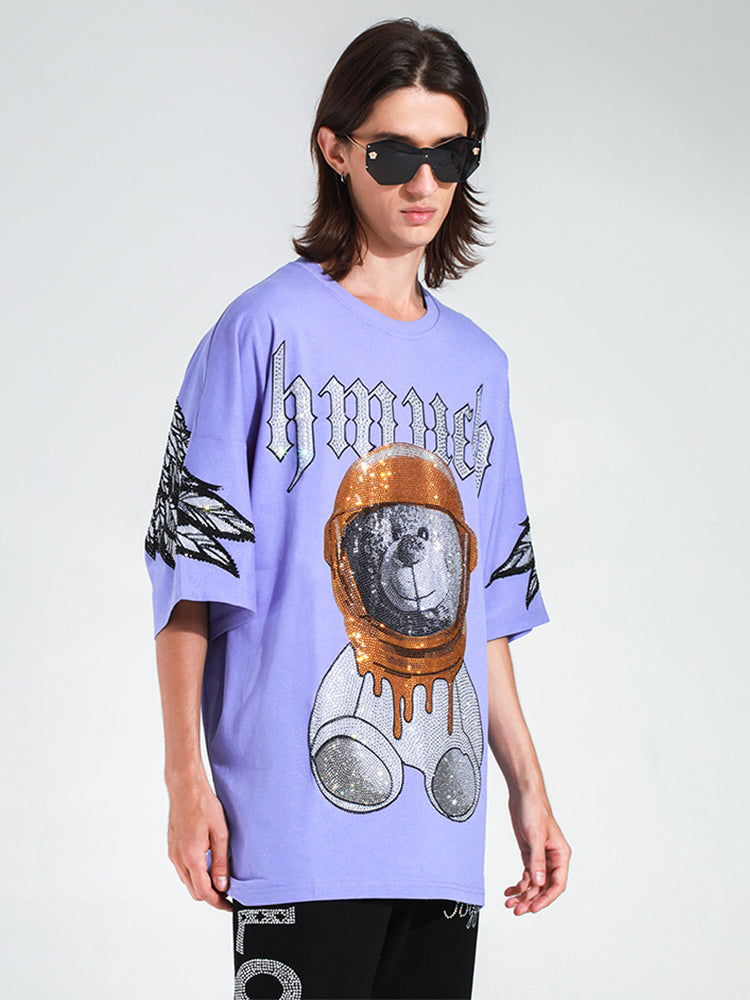 TCH Oversized Rhinestone Bear Wings Sleeve T-shirt