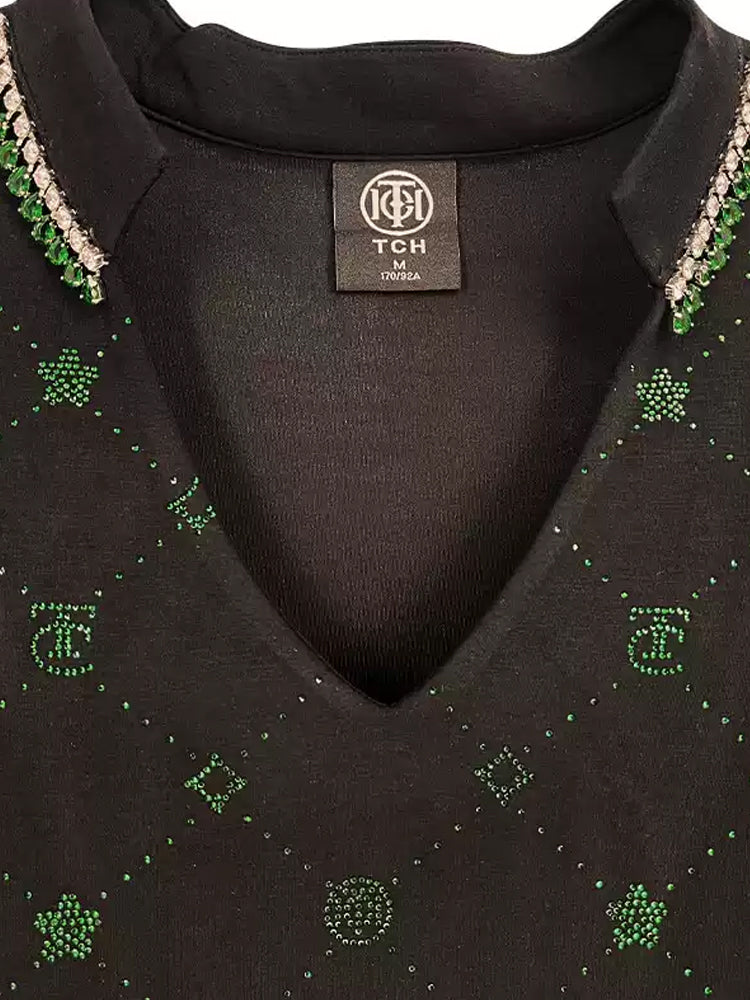 TCH Logo Print Rhinestone Casual Polo Mini Dress