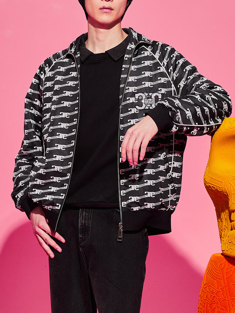 TCH Rhinestone Letter Print Zip Up Bomber Jacket