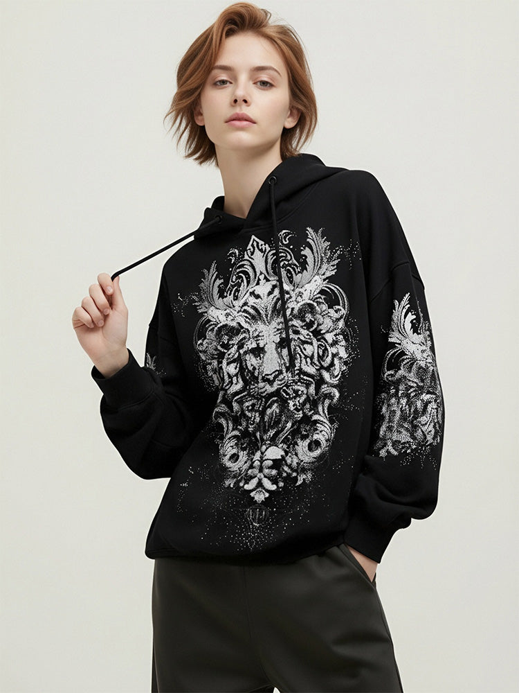 TCH 2026 Oversized Lion Rhinestone Black Hoodie
