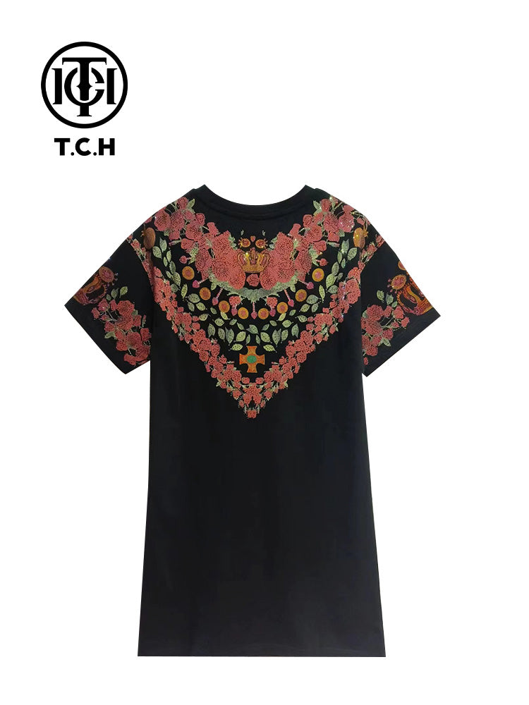 TCH Rhinestone Embroidered Georgette Sleeveless Dress