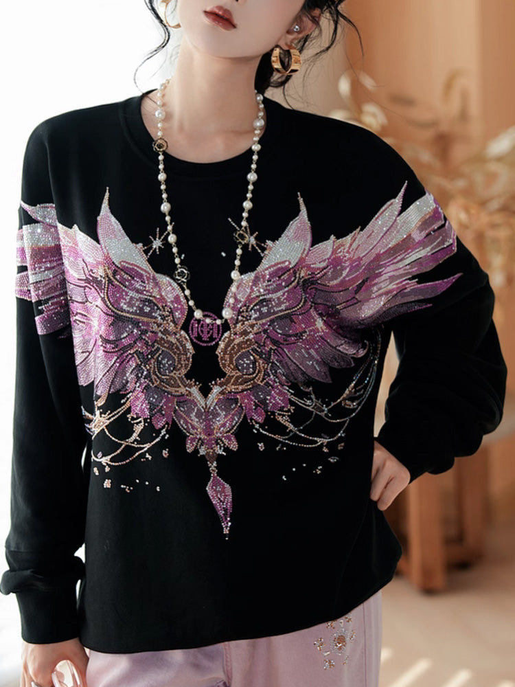 TCH Rhinestone Sweatshirt Pink Angel Wings