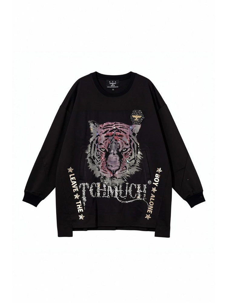 TCH Oversized Rhinestone Tiger Graphic Sweatshirt