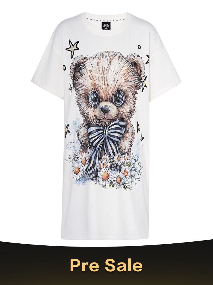 TCH Pre-sale Rhinestone Bear Print Graphic T-shirt Dress