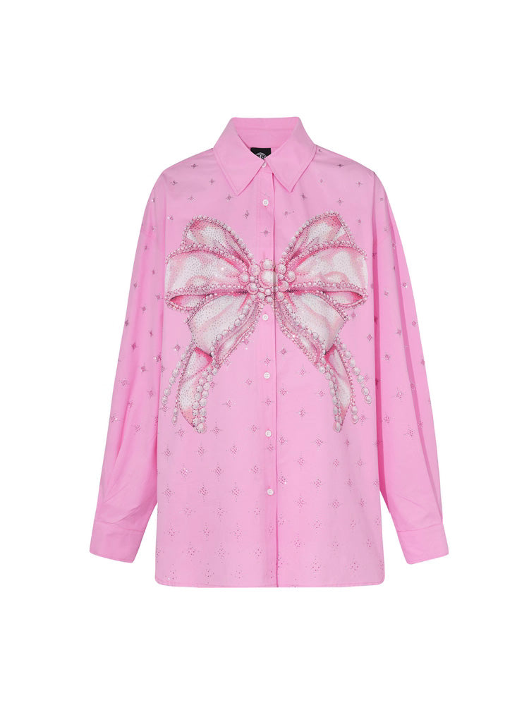 TCH Rhinestone Bow Print Oversized Shirts