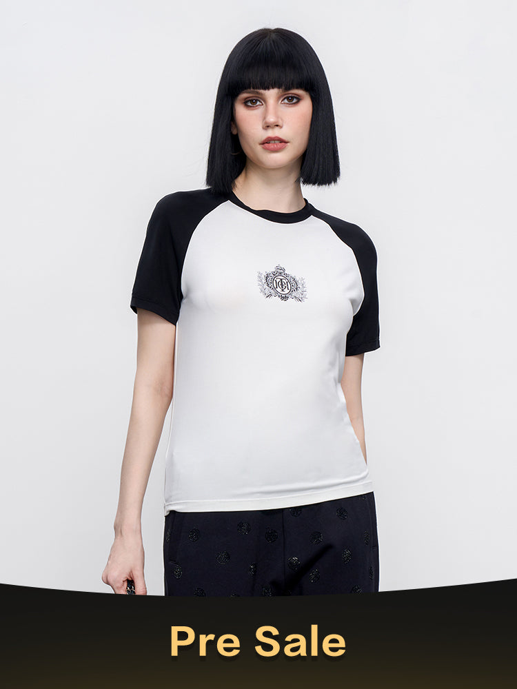 TCH Rhinestone Logo Contrast Raglan Sleeve Tee